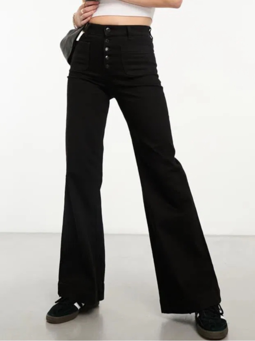 & Other Stories Flared High-Rise Black Wide-Leg Button Front Jeans 6